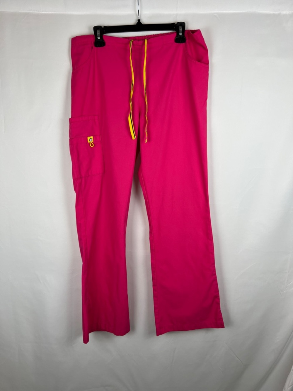 WonderWink Hot Pink Scrub Pants with Yellow Drawstring Size Large Tall